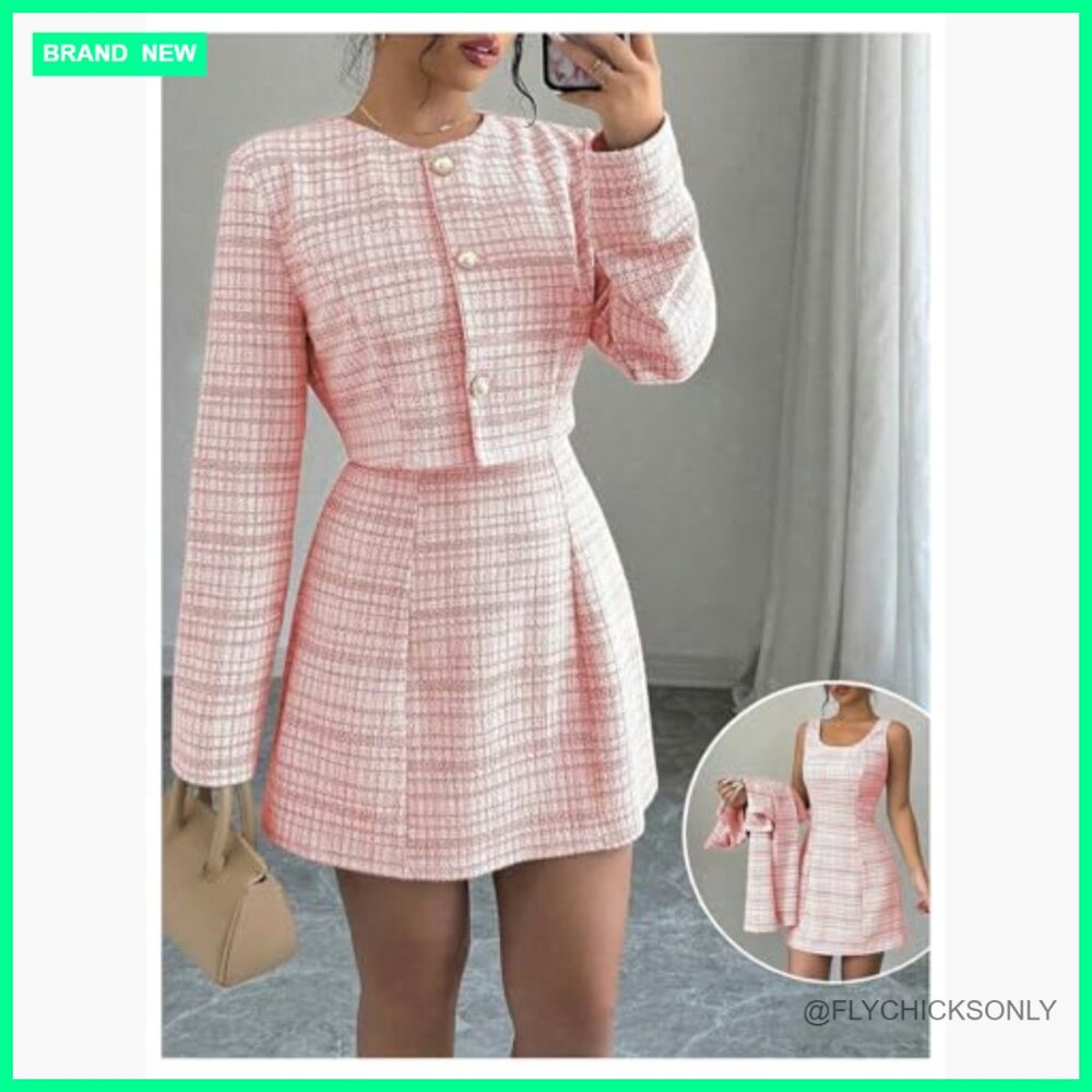 Polyester Plaid Cropped Jacket And Sleeveless Min… - image 5